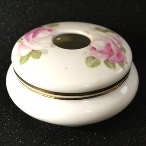 Bavarian Made Ceramic Hair Receiver White Gold-Tone Bands Vanity Dresser Decor